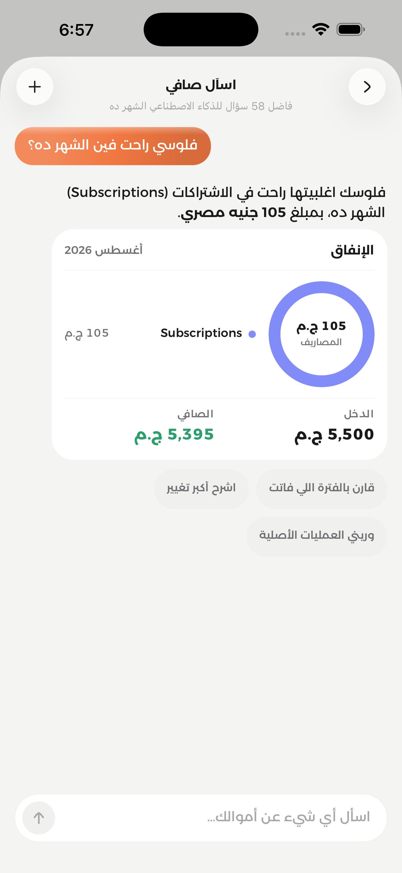 سؤال لصافي عن المصاريف والرد عليه برسم بياني