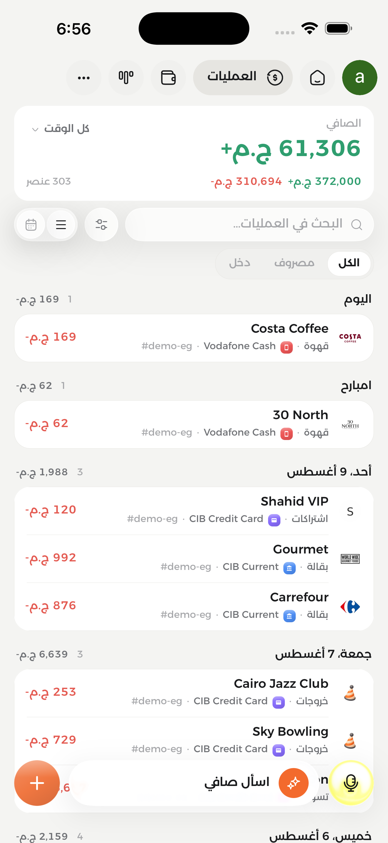 قائمة العمليات في صافي مرتبة باليوم